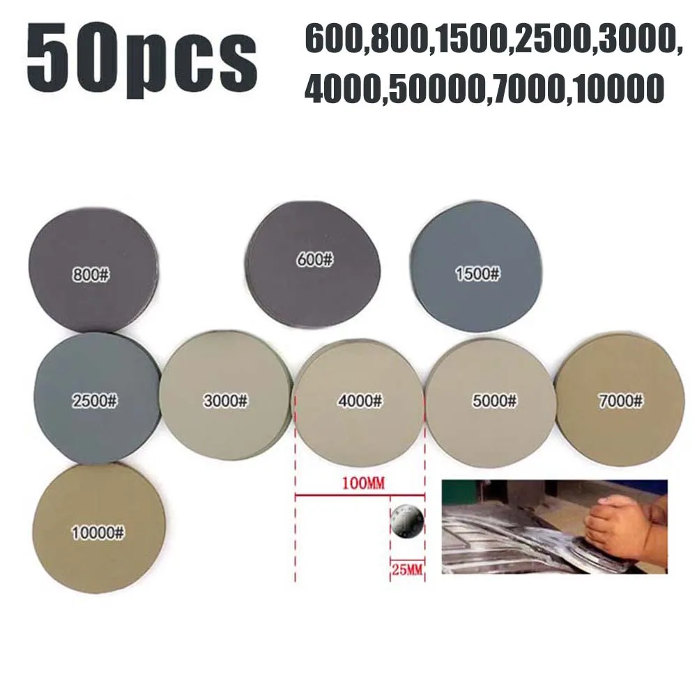 

50PCS 4inch Round Flocking Sandpaper Hook And Loop Silicon Carbide Sanding Discs Latex Paper Holder Multi Tools