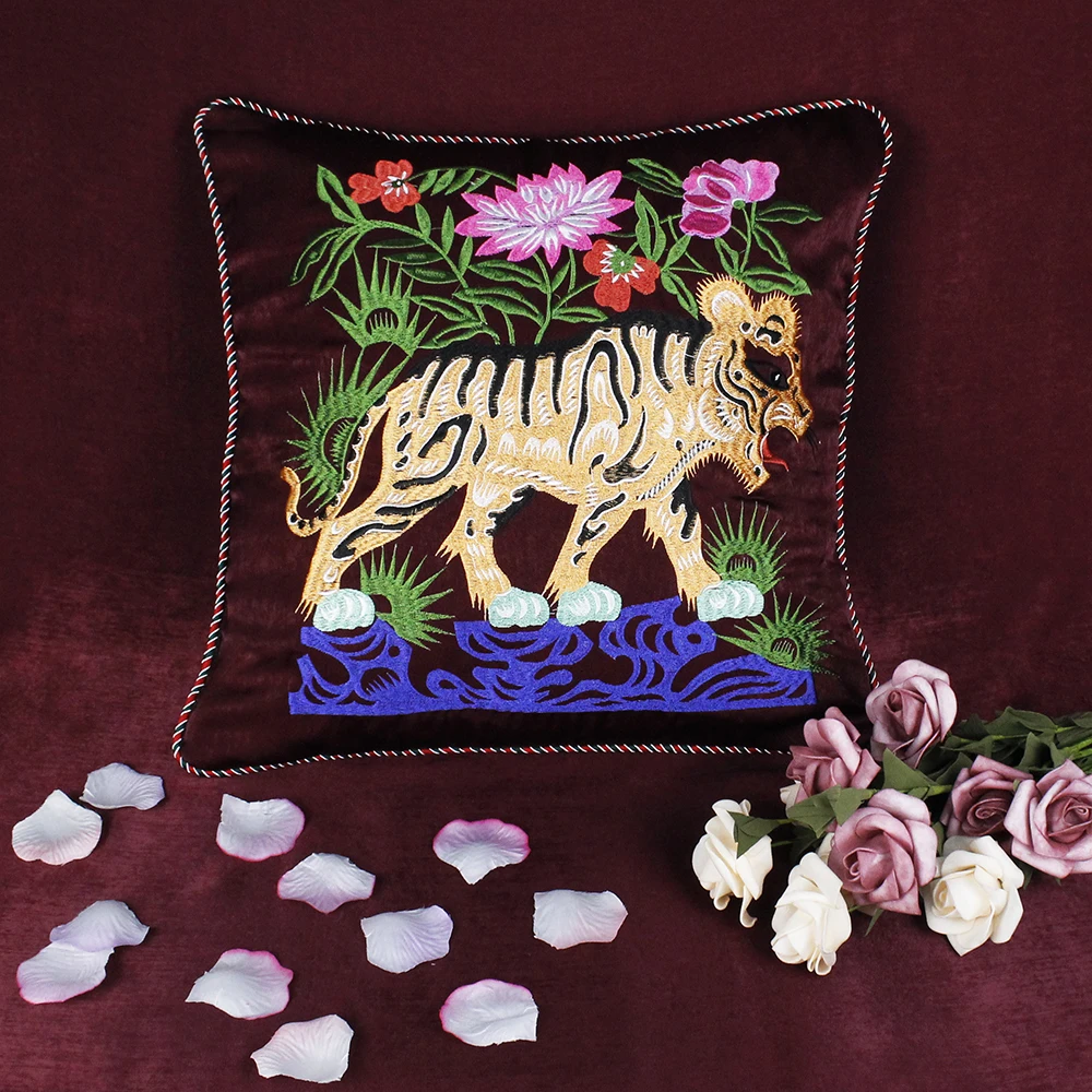Вышивка властный Тигр Цветок Наволочка для ткани накидка подушки DIY ручной