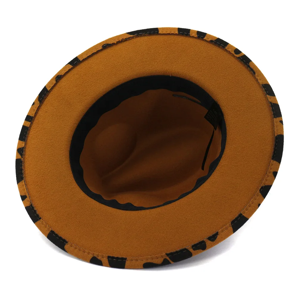 

Winter Fedora Hats For Women Simple Unisex Flat Brim Wool Felt Jazz Fedora Hats Leopard Print Wide Brim Panama Trilby Cap Hats