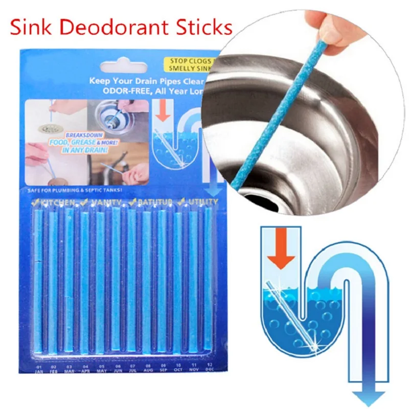 

12 PCS/ Bag Sani Cleaing Sticks Keep Your Drains Pipes Clear And Odor Home Cleaning Sewer Drain Cleaner Drain Clog Remover