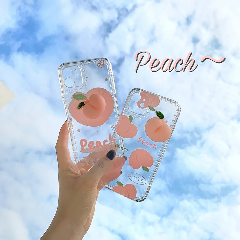 

Ultra-thin Cute Peach Silicone Phone Case For iPhone 12 11 Pro Max SE XSmax XR X 8 7 Plus Transparent Protection Cover