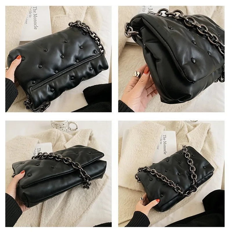 

Women's Shoulder Bags 2021 Denim Quailty Thick Metal Chain Shoulder Purses And Handbag Women Clutch Bags Ladies Armpit Bag