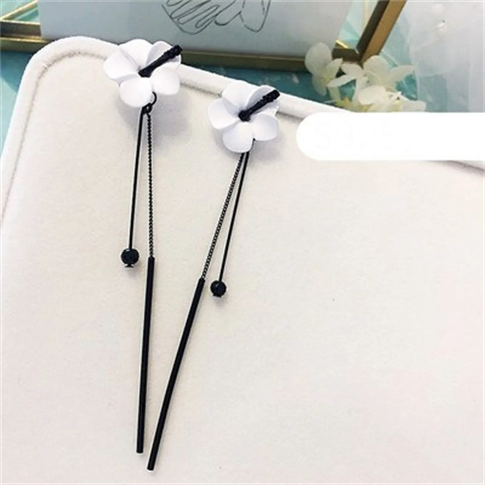 Wild Burgundy noble flowers Ear Jewelry Long Temperament Silver Needle Earrings Female Flower Tassel Party Gift | Украшения и