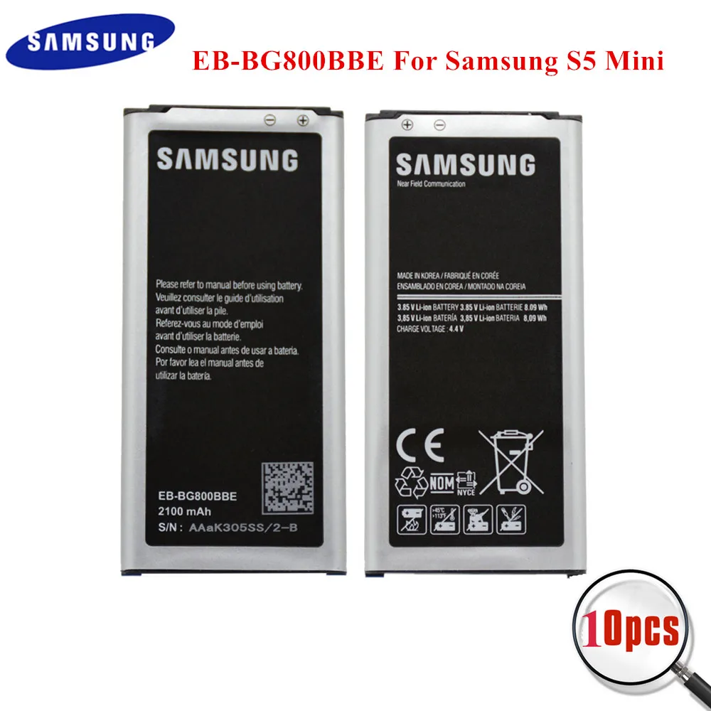 10 шт. Оригинальный аккумулятор для Samsung Galaxy S5 Mini EB-BG800BBE G800F G800A G800H G800M G800R4 G800Y G800R 2100