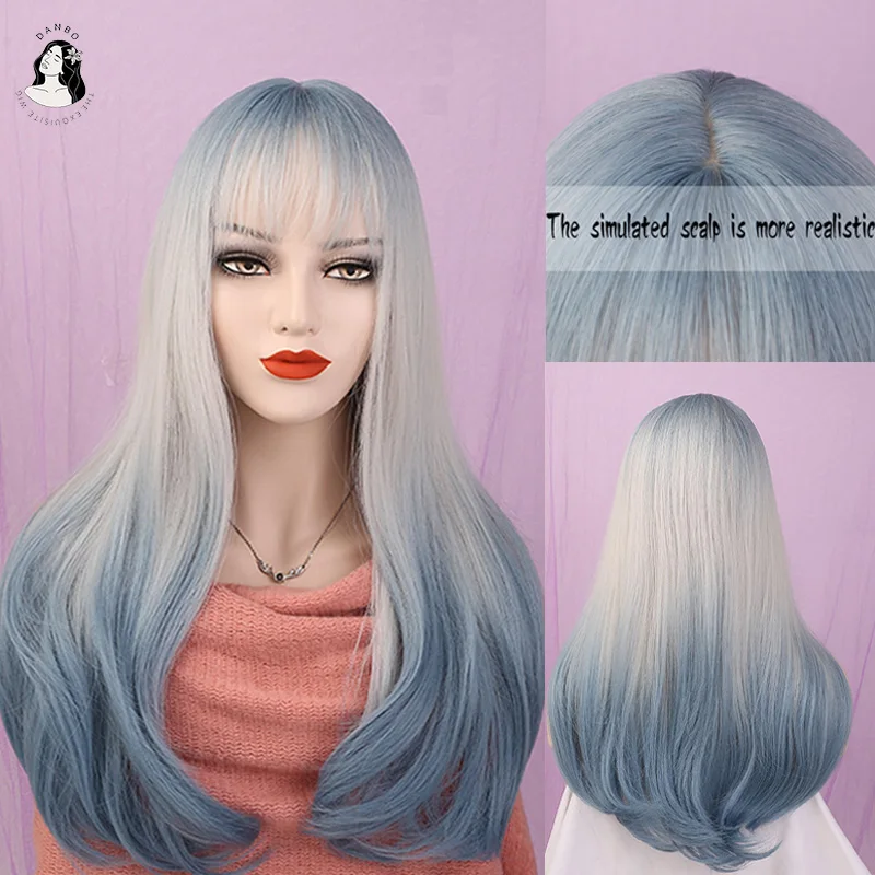 

DAN BO Woman Qi Liuhai Beige Long Straight Hair Wig Female Synthetic Heat Resistant Wig Cosplay Wig