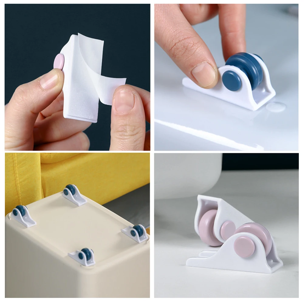

4pcs Adhesive Pulley Storage Box Casters Trash Self Adhesive Furniture Wheel Home Silent No Trace Pasteable Storage Wheel