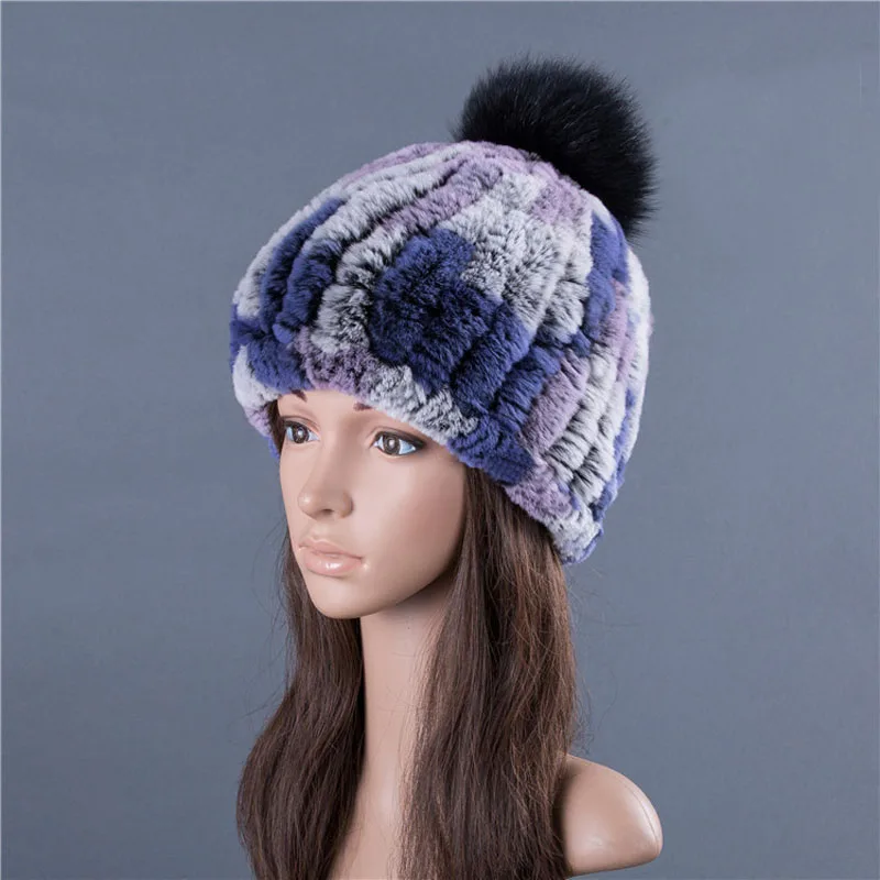 Женская меховая шапка модная зимняя из натурального меха кролика Рекс шарф в