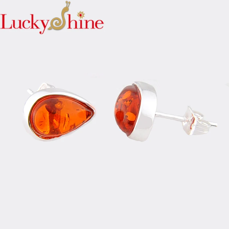 

Luckyshine handmade Natural Ambers Silver Vintage For Women Stud Earrings Jewelry