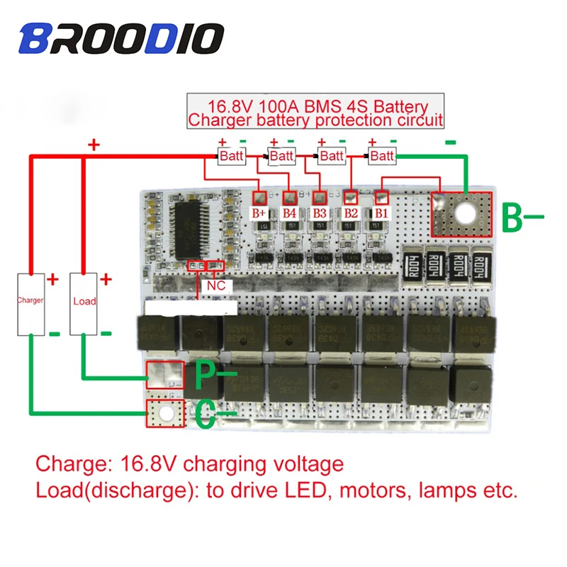 BMS 4S 16 8 V 100A 18650 литий ионный Литий полимерный LiMnO плата защиты батареи схема
