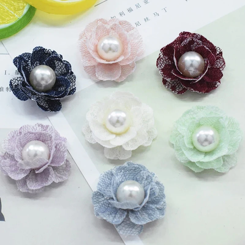 

100Pcs/Lot,4cm 3D Lace Flower With Pearl For Children's Clothes,DIY Rosette Flower Accessories For Wedding Dress.Women Apparal