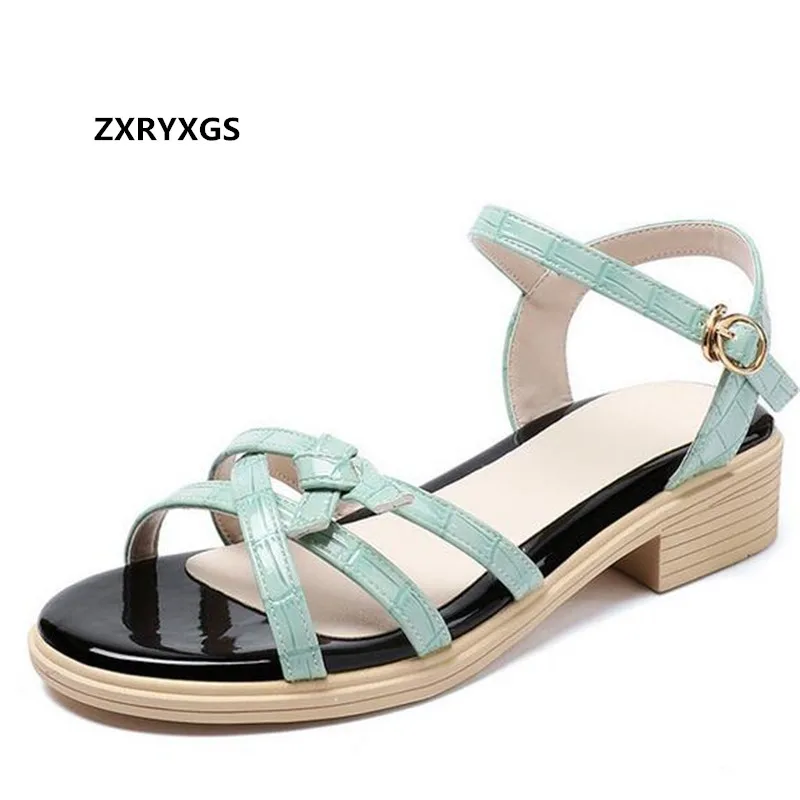 Женские босоножки из натуральной кожи Летние Босоножки с открытым носком