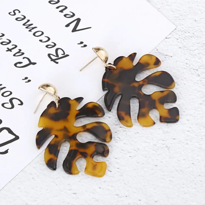 Популярные Длинные подвесные акриловые серьги в богемном стиле с листьями