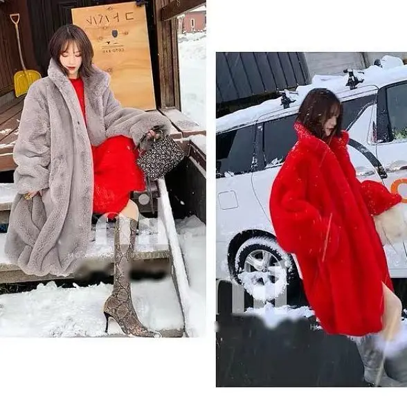 

Winter Women High Quality Faux Rabbit Fur Coat Luxury Long Fur Coat Loose Lapel OverCoat Thick Warm Plus Size Female Plush Coats
