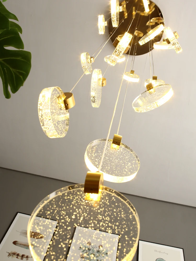 値段 階段大型バブルクリスタルシャンデリアロング階段照明ランプヴィラホテルスパイラル階段シャンデリアledストリップ照明器具