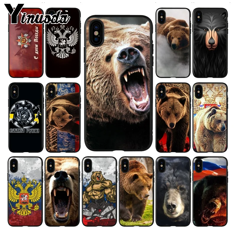 Yinuoda флаг России черный медведь, Мягкий силикон чехол для телефона для iPhone 7plus 6S 7 8Plus X 5S xr xs max xr 11 11pro max чехол