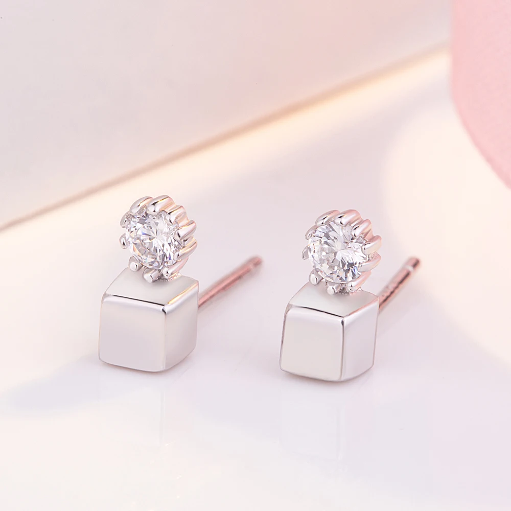 Новая Стразы Кубик Рубика серьги гвоздики элегантые сверкающие 100% 925