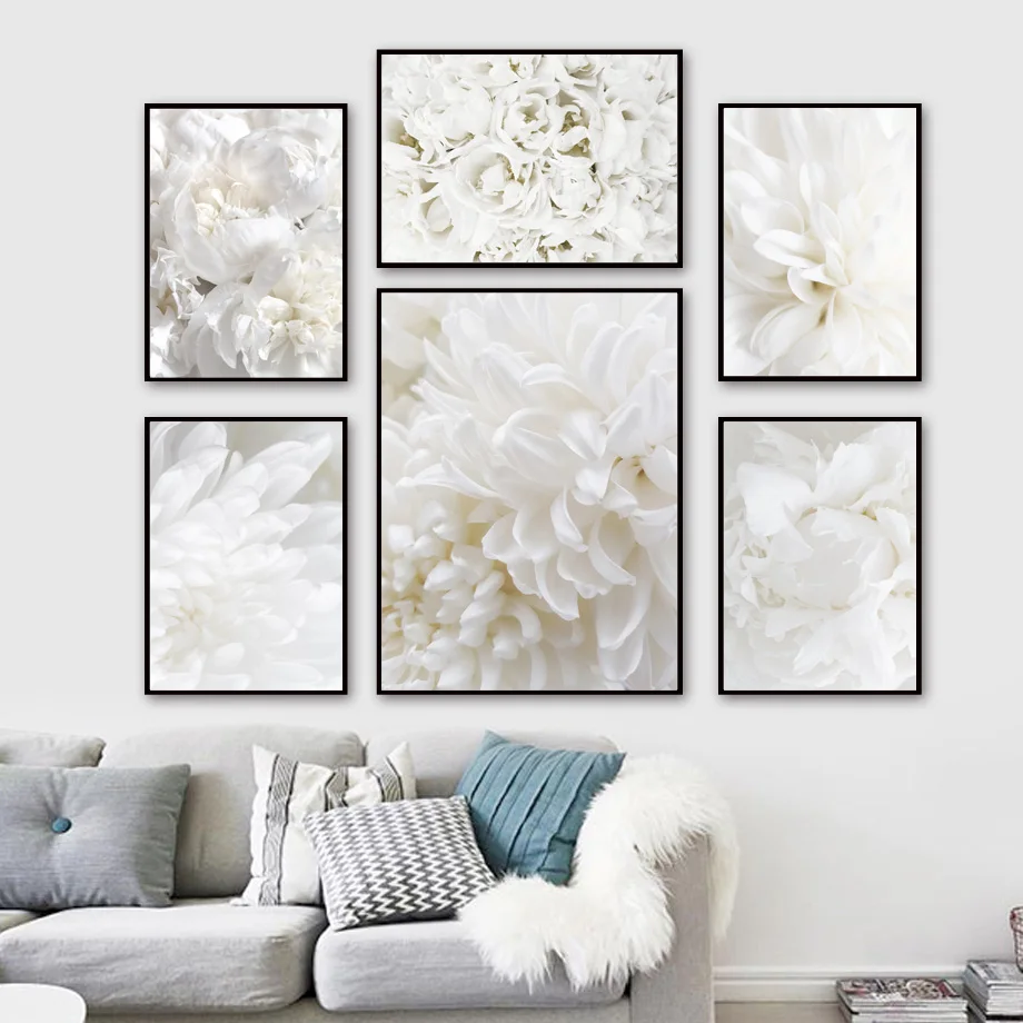 

Bloom Peony Rose White Flowers Garden Nordic Poster Modern Wall Art Print Canvas Painting Decoration Pictures For Living Room