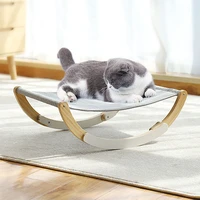 2 in 1 soft pet cat rocking chair cat bed pet hammock rolling cradle swing toy durable wood frame for small cat baby cat kitten