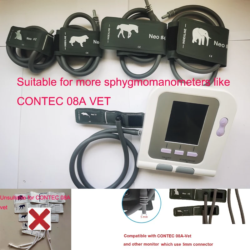 Vet Use Cuff Animals Cuff CONTEC08A Veterinary Blood Pressure Monitor Cuff 5 types Mouse/Cat/Dog/Horse/Elephant With Connector