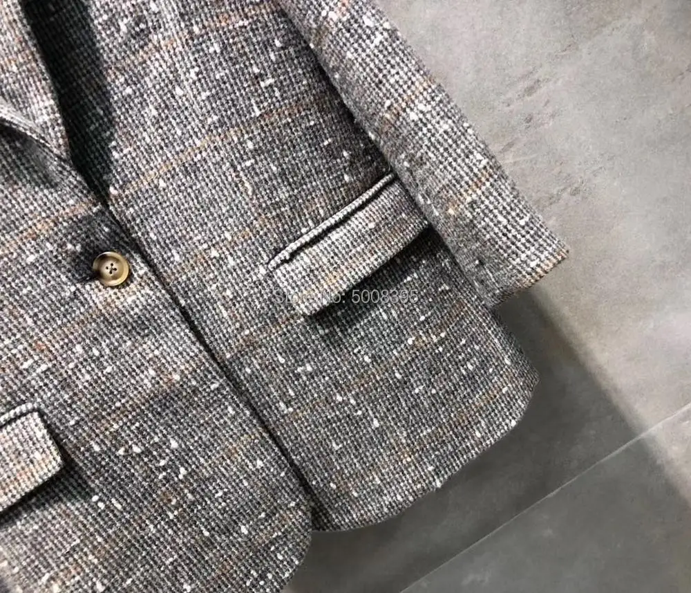 Женский блейзер из шерсти и хлопка, Модный женский костюм, воротник с лацканами спереди, одна пуговица, карманы с клапаном