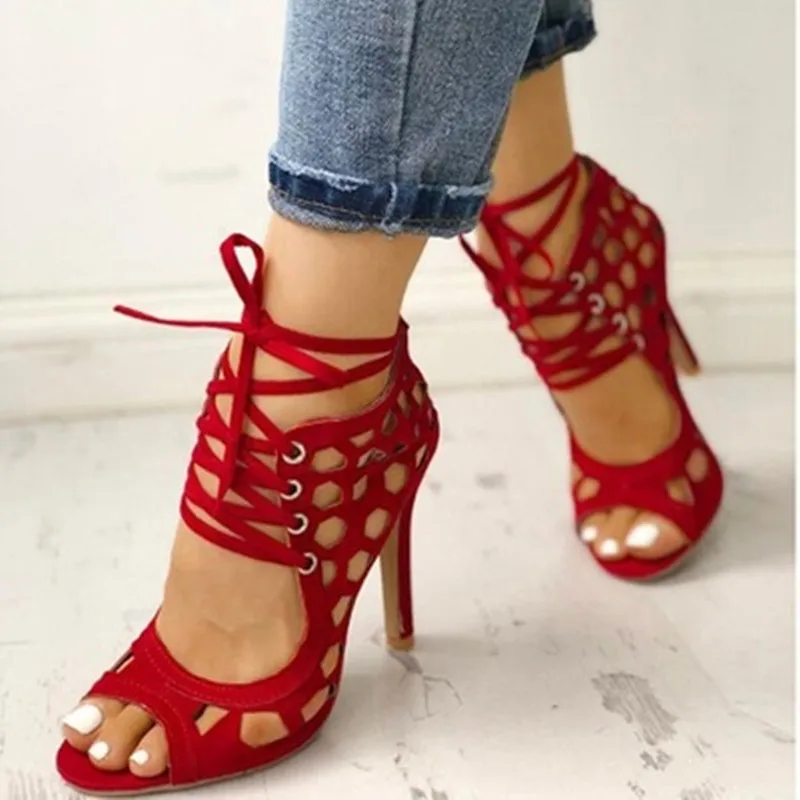 

Women Summer High Heels Sandals Peep Toe Hollow-out Stilettos Gladiator Shoes Cut Out Fashion Casual Sexy Party Plus Size Pumps