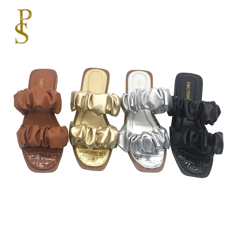 2021 новые женские тапочки на плоской подошве с открытым носком плиссированная