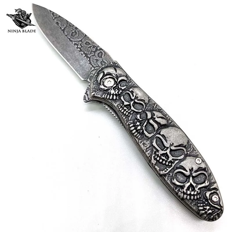 Складной нож со скелетом черепом головой демона злого тотема скульптурная ручка