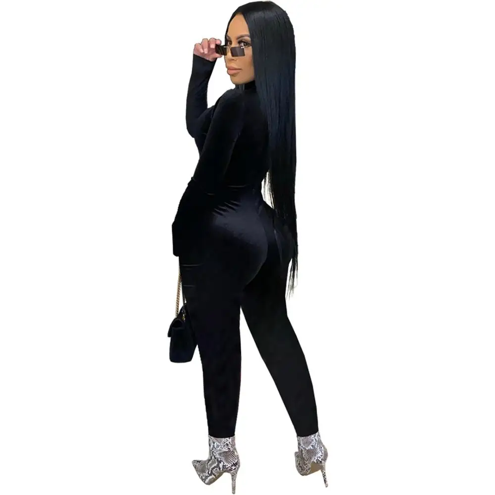 

2021 New Fashion Casual Women Jumpsuits Sexy Velvet V-neck Long Sleeve Skinny Pencil Pants Rompers Nightclub Autumn Winter