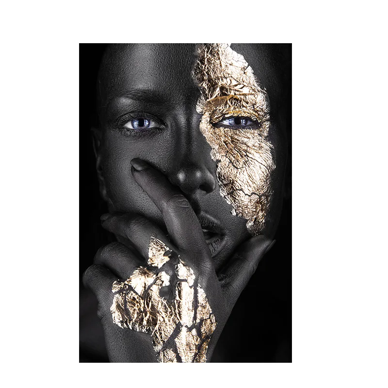 Африканская художественная черная и Золотая женская живопись маслом на холсте Куадрос плакаты и принты скандинавские настенные картины для гостиной