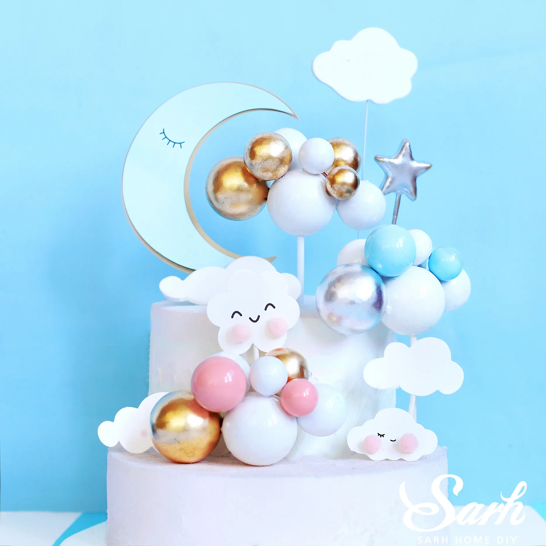 Благородный Большой Синий Серебряный шар цветочный торт Топпер для детского