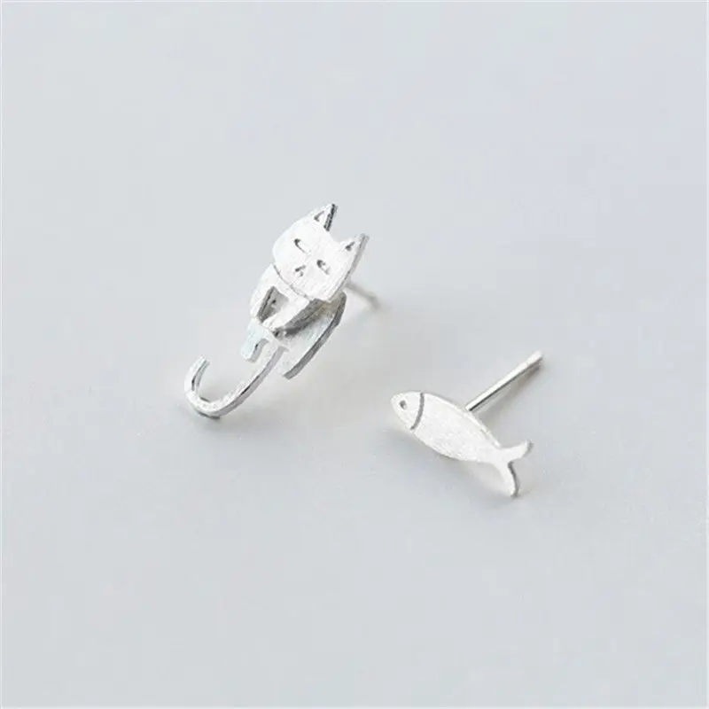 Новый дизайн серьги-гвоздики для женщин девушек 925 пробы серебро кошка рыба