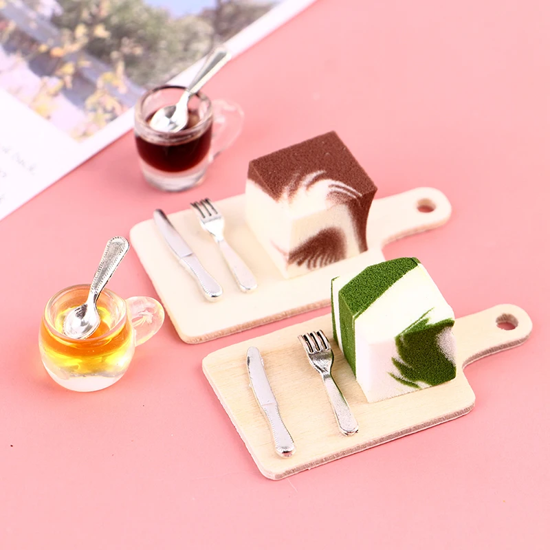 

1 set 1:12 Dollhouse Miniature Tray Mousse Chocolate Cake Set Tableware Doll House Kitchen Food Accessories