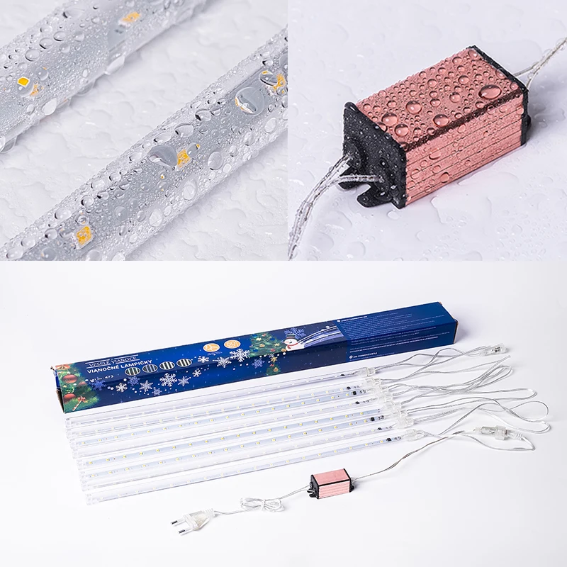 

LED 8 Tubes Waterproof Meteor Shower Garland Christmas Decoration for Home Outdoor String Lights As Party Garden Holiday Lights