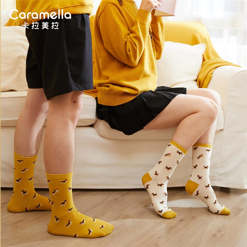 Caramella 2020 New Cotton Men Socks 3Pairs/Lot Cartoon Animal Unisex Socks Cute Dog Socks Funny Blue Shark Socks Couple Socks