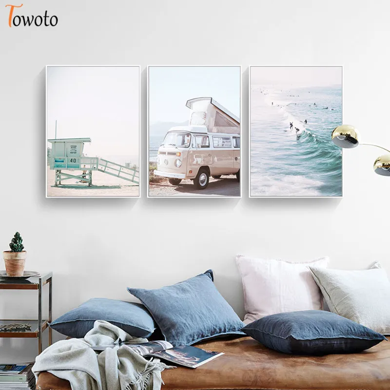 Пейзаж морского берега холст живопись океан пляж постер дорожный принт