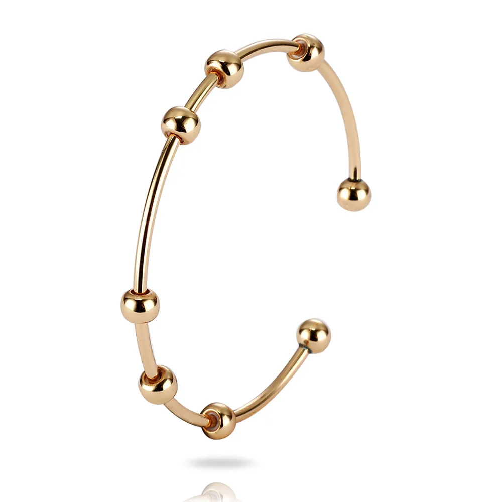 

Fashion Open Cuff Female Bracelets Beaded Charm Custom Stainless Steel Gold Tone No Fade Handmade