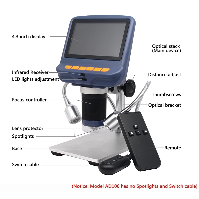 Электронный цифровой микроскоп 4 3 дюйма с подсветильник кой | Электроника