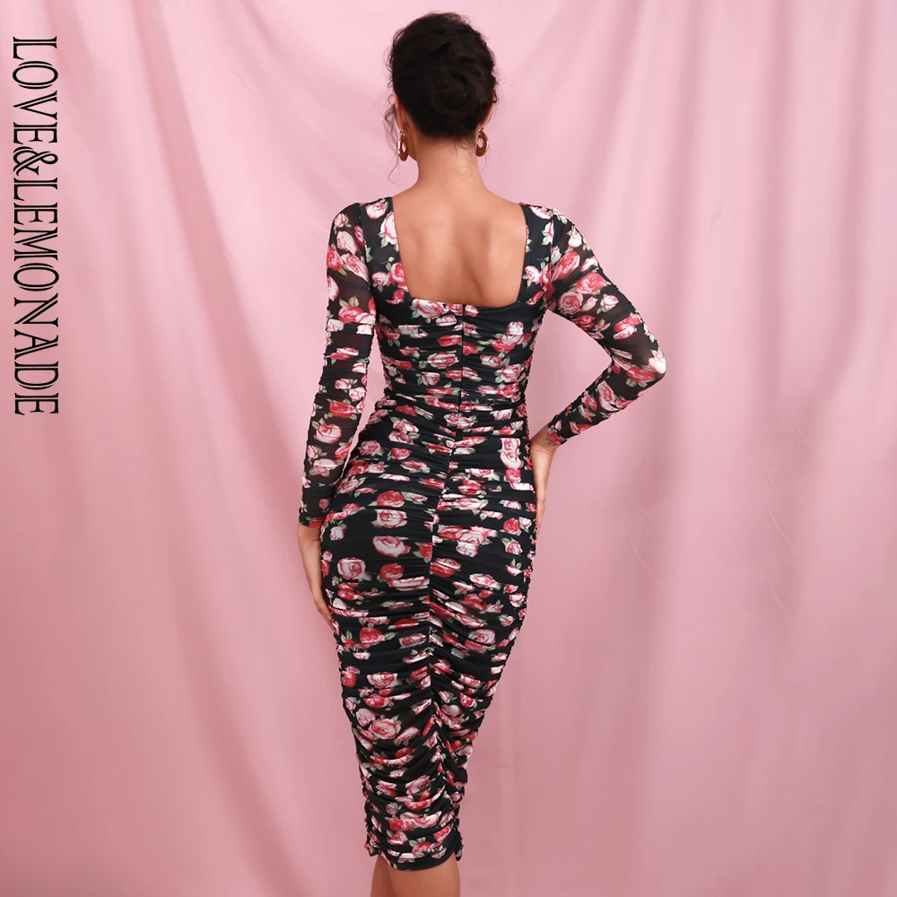 Женское эластичное Сетчатое платье LOVE &amp LEMONADE черное облегающее вечернее выше