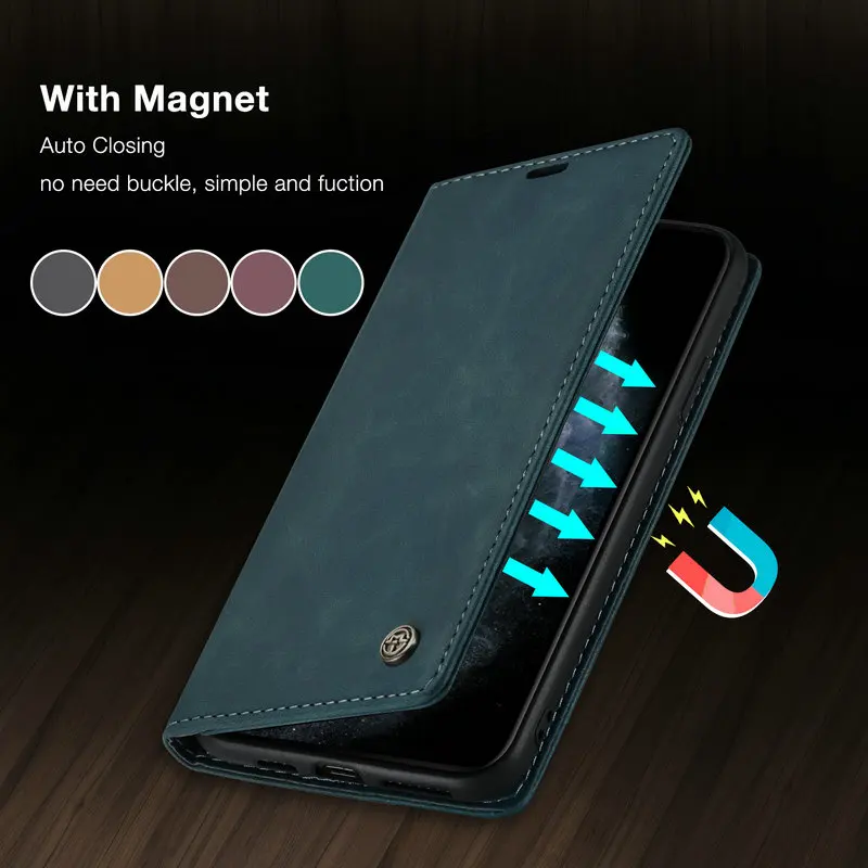 CaseMe бизнес Роскошный кожаный флип чехол для iPhone 11 Pro Max Магнитный кошелек слот