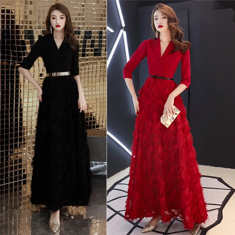 

2021 dress female queen aura suit type high long show thin host the annual meeting of the party atmosphere simple dress