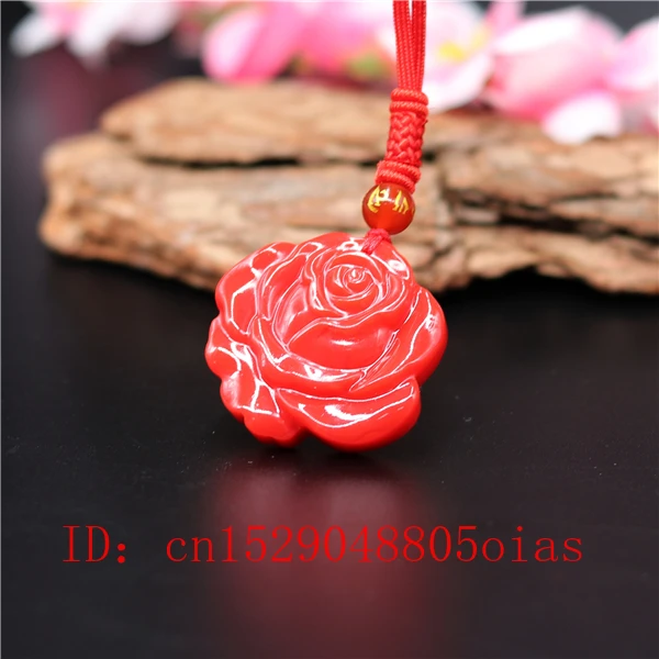 Natural Red Coral Jade Stone Rose Pendant Flower Necklace Chinese Jadeite Jewelry Charm Amulet Carved Gifts for Women Men | Украшения и