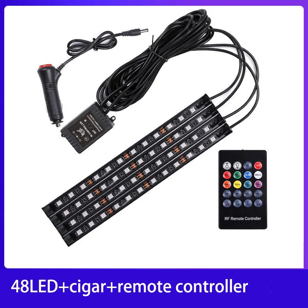 

12V Car Interior 48Led Lights Strip Foot Lights Atmosphere Decorative Lamp USB High Quality PVC Rubber