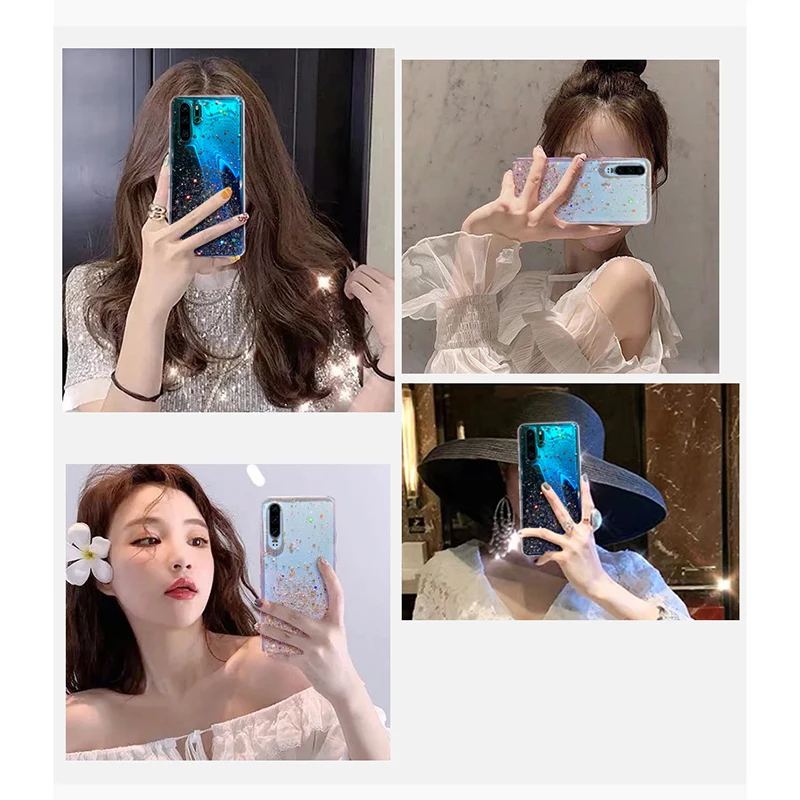 Luxury Glitter Silicone Case For Huawei P20 P30 P40 Pro Lite Transparent Soft Back Case For Huawei P9 P10 Plus Shockproof Fundas