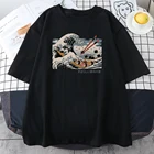 Женская футболка с принтом в стиле комиксов The Great Sushi Wave в Японии, модная одежда с круглым вырезом, футболка большого размера в стиле Харадзюку, дышащие топы