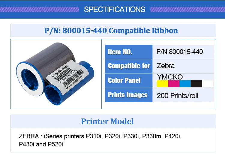 Совместимый Зебра 800015-440 YMCKO цветная лента 200 изображения для Zebra P330i P430i карта принтера