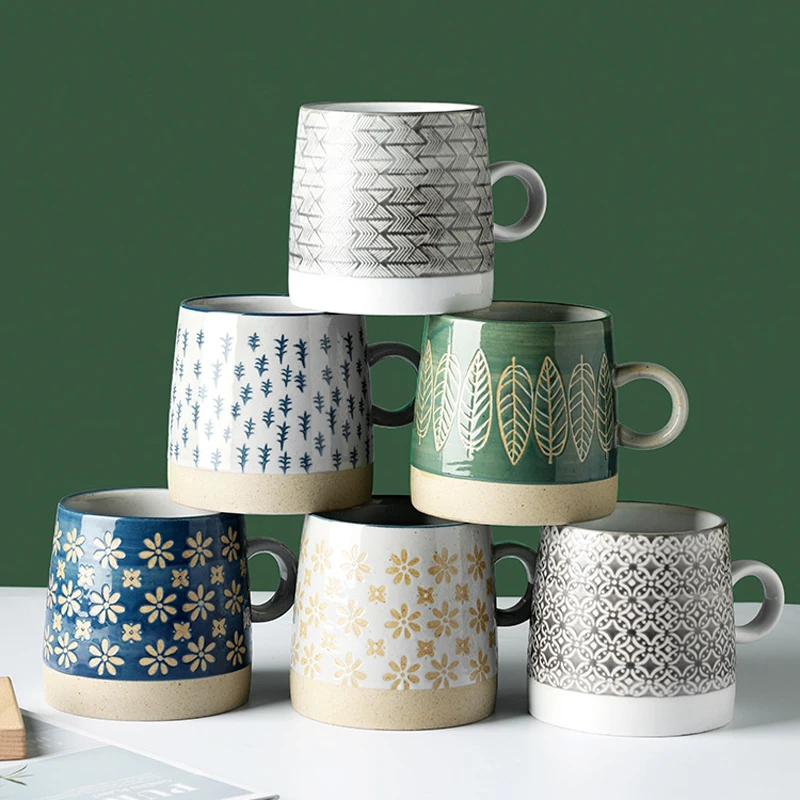 

Vintage Japanese Pottery Mugs Underglaze Ceramic Breakfast Coffee Milk Tea Cereal Cup Bowl Kitchen Home Decor Handmade Tableware