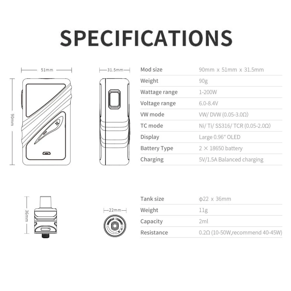 Вейп SMOANT Taggerz Kit Box Mod 200 Вт электронная сигарета Одноразовый резервуар Sigaretta Elettronica