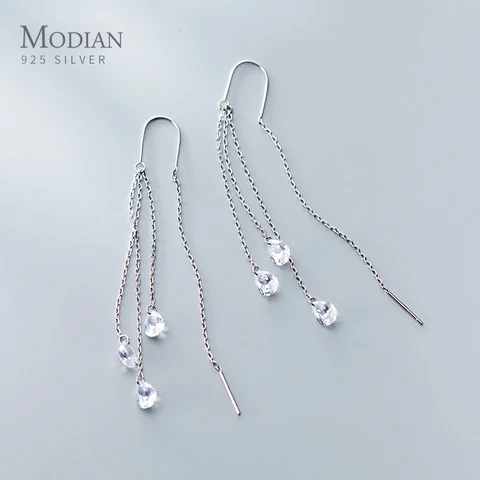 Серьги-подвески Modian из серебра 925 с фианитами