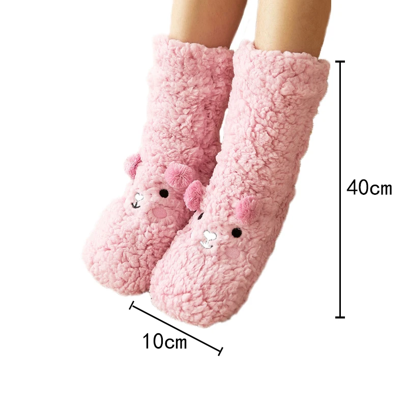 

Coral Fleece Plush Women Socks Thick Warm Slippers Winter Soft Bear Pattern Cartoon Thermal Sleep Floor Women Socks