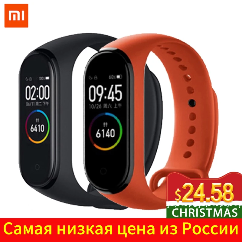 Xiaomi mi-браслет 4 сердечного ритма фитнес цветной сенсорный экран mi Band 4 умный Браслет 135 мАч Bluetooth 5,0 музыкальный браслет